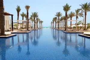 Swimming pool of luxury hotel, Saadiyat island, Abu Dhabi, UAE