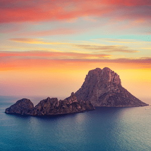 Es Vedra rock in Ibiza at Sun set. The Balearic Islands are an ideal location for corporate incentive trips