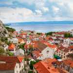 aerial view omis church holy cross in Croatia